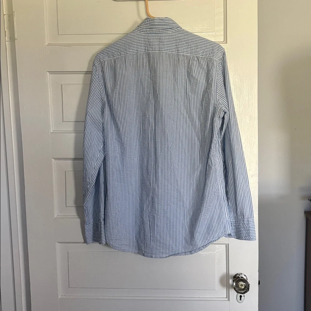 J. Crew Men's Light Blue & White Striped Seersucker Button-Down Shirt